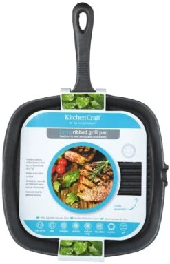 KitchenCraft Deluxe Cast Iron Square Ribbed Grill Pan 9