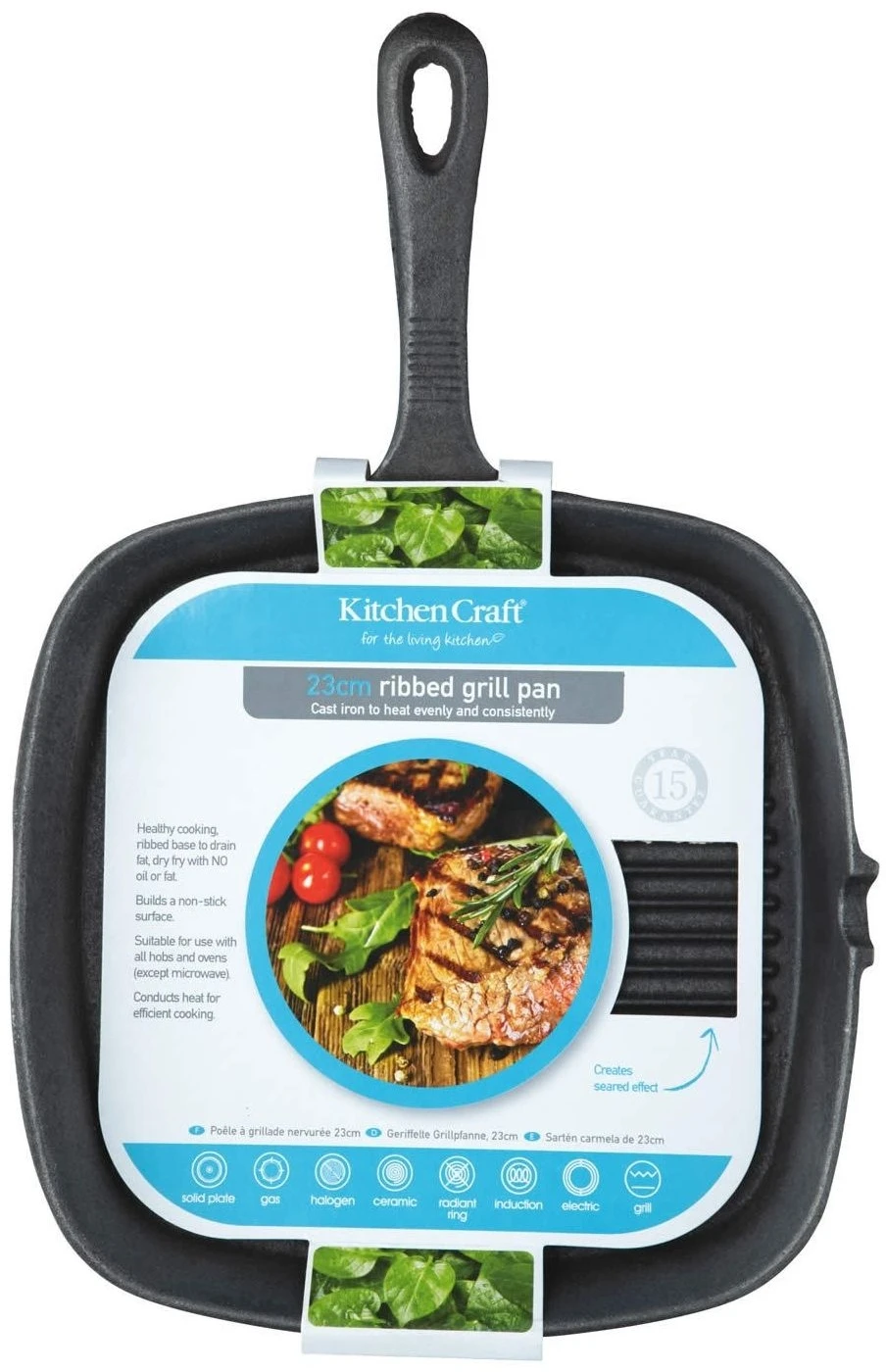 KitchenCraft Deluxe Cast Iron Square Ribbed Grill Pan 9 3 KitchenCraft Deluxe Cast Iron Square Ribbed Grill Pan 9