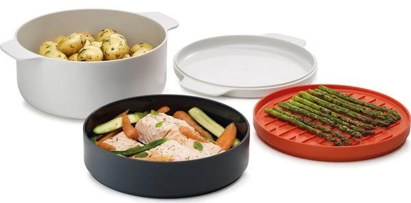 Joseph Joseph M-Cuisine 4-Piece Stackable Microwave Cooking Set - Stone/Orange 5 Joseph Joseph M-Cuisine 4-Piece Stackable Microwave Cooking Set - Stone/Orange - Image 3