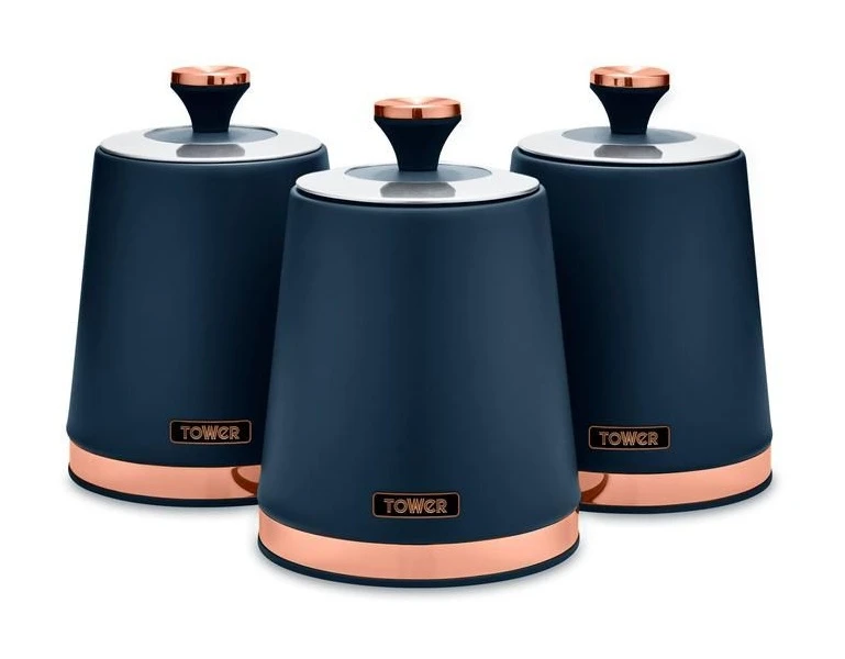 Tower Cavaletto Set Of 3 Canisters Blue 3 Tower Cavaletto Set Of 3 Canisters Blue